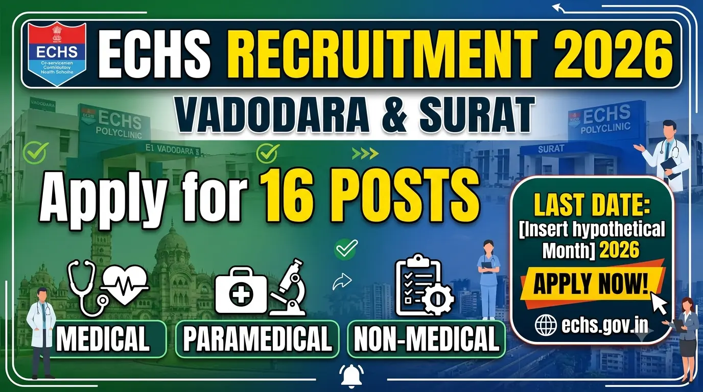ECHS Vadodara & Surat Recruitment 2026 Apply for 16 Medical, Paramedical & Non-Medical Posts